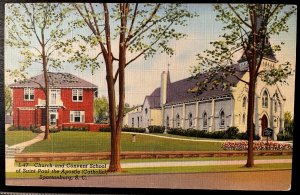 Vintage Postcard 1944 St Paul of the Apostle Church & School, Spartanburg SC