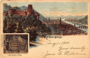 1904 Grus Aus Heidelberg Germany Das Grosse Fass Mult-View Postcard