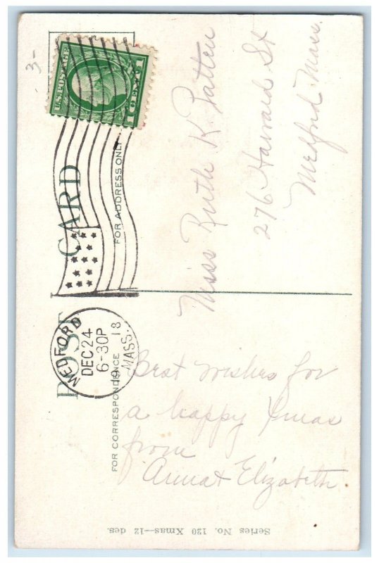 1918 Christmas Boy Santa Claus Giant Snowball Medford MA Posted Antique Postcard