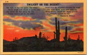 postcard Arizona - poem Roscoe G. Wilson - Twilight on the Desert