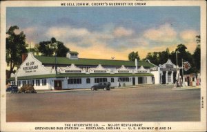 Nu-Joy Restaurant Kentland IN Greyhound Bus Station Linen Postcard