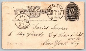 1883  Postal Card   Worcester Massachusetts Cancel   Postcard