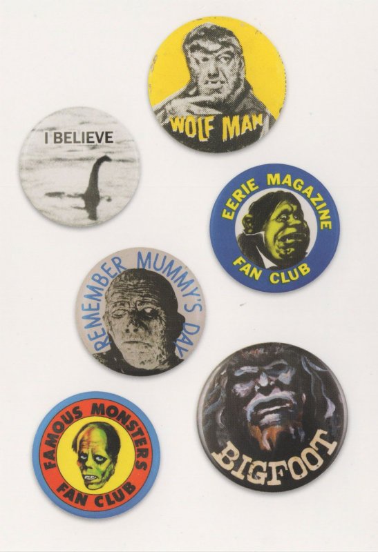 Wolf Man Bigfoot Mummy Famous Film Monsters Button Badge Postcard