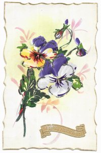 Early 1900's French hand colored Postcard Flowers Glitter Sinceres Felicitations