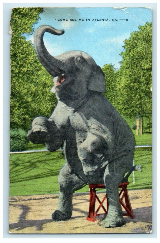 1950 Giant Elephant Come See Me In Atlanta Georgia GA Posted Vintage Postcard 