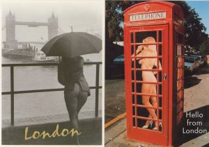 Naked Woman In London Phone Box Bridge 2x Risque Postcard s