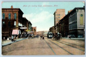 Kalamazoo Michigan MI Postcard Main Street Looking East Streetcar Buildings 1910