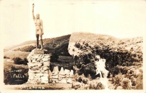 RPPC INDIAN STATUE TURNER FALLS OKLAHOMA REAL PHOTO POSTCARD (1940s)