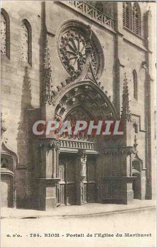 Old Postcard Riom Portal of the Church of Marthuret