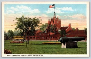 Transport~Cedar Rapids Iowa~Union Passenger Station & Cannon~Vintage Postcard