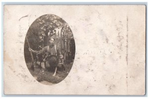 1906 Hunter Hunting Dogs Shotgun Picket Fence Cameron OH RPPC Photo Postcard