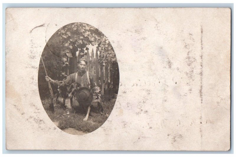 1906 Hunter Hunting Dogs Shotgun Picket Fence Cameron OH RPPC Photo Postcard