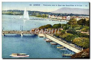 Postcard Old Geneva Panorama Towards the Quai des Eaux Vives and Lake