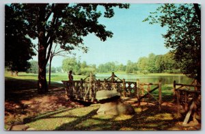 New Britain Connecticut~Small Bridge & Lake @ Stanley Quarter Park~Vtg Postcard