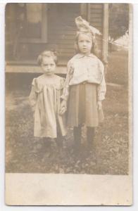 Antique RPPC Real Photo Postcard Two Cute Little Girls Holding Hands In Dresses