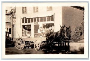 c1920's Farmers Restaurant Horse Team Wagon RPPC Unposted Photo Postcard