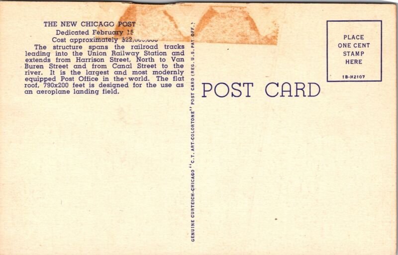 New Chicago Post Office Illinois Linen Union Railway Station Vintage Postcard