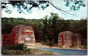 Concan Texas TX, Garner State Park Entrance Limestone Pillars, Trees, Postcard