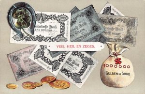 Greetings German Banknotes Coins Money Bag Horseshoe Shamrock postcard C315