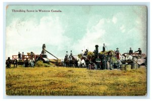 1907 Threshing Scene in Western Canada RPO Winnipeg Posted Antique Postcard 