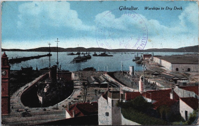 Gibraltar Warships in Dry Dock Vintage Postcard C098