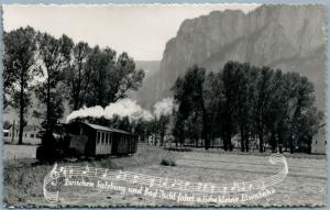 SALZBURG AUSTRIA VINTAGE REAL PHOTO POSTCARD RPPC w/ TRAIN & MUSIC NOTES railway