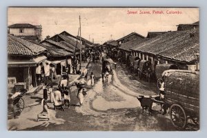 STREET SCENE PETTAH COLOMBO CEYLON TO KANSAS CITTY MISSOURI POSTCARD 1912