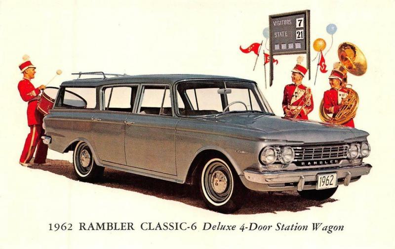 1962 RAMBLER CLASSIC-6  Deluxe 4-Door Station Wagon CAR Automobile~Band Postcard