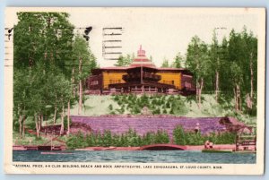 St Louis County Minnesota MN Postcard Club Building Beach Rock Amphitheatre 1948