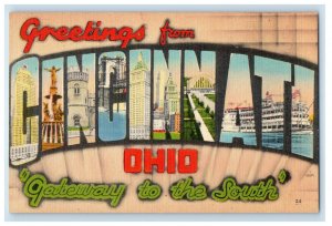 Greetings From Cincinnati Ohio OH, Gateway To The South Large Letters Postcard 