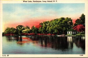 Postcard New York Long Island Suffold County Patchogue West Lake LINEN 1949 V111