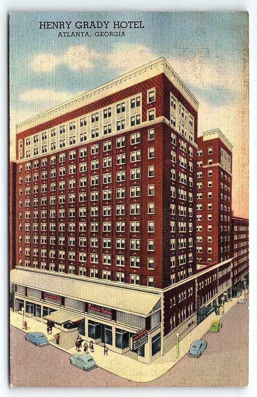 1940s ATLANTA GA HENRY GRADY HOTEL PEACHTREE ST LINEN UNPOSTED POSTCARD P3855
