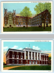 2 Postcards FORT SMITH, Arkansas AR ~ ST. SCHOLASTICA ACADEMY Post Office c1930s