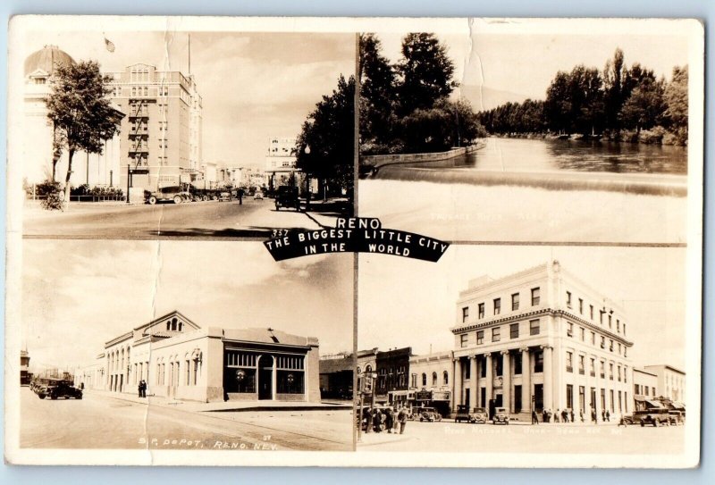 Reno Nevada NV Postcard RPPC Photo S P Depot The Biggest Little City Multiview