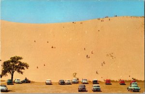 Sleeping Bear Dunes C1950s Postcard People Retro Cars Near Glen Lake