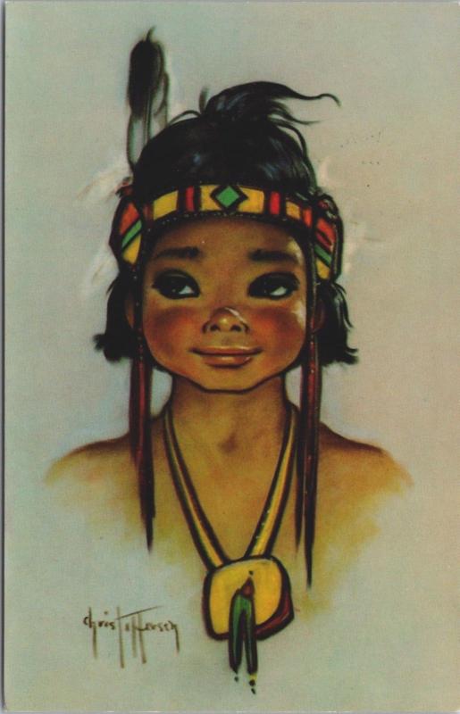 Falling Rain Indigenous Native American Child Chris Jefferson Art Postcard D40