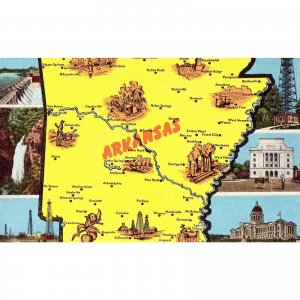 Linen Map Postcard - Arkansas