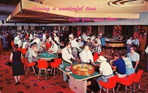 LAS VEGAS, NV Gambling Casino Interior Roulette Blackjack Nevada Postcard c1960s