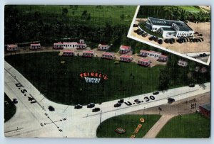 Dyer Indiana IN Postcard Teibel's Tourist Court Aerial View c1960s Vintage Cars