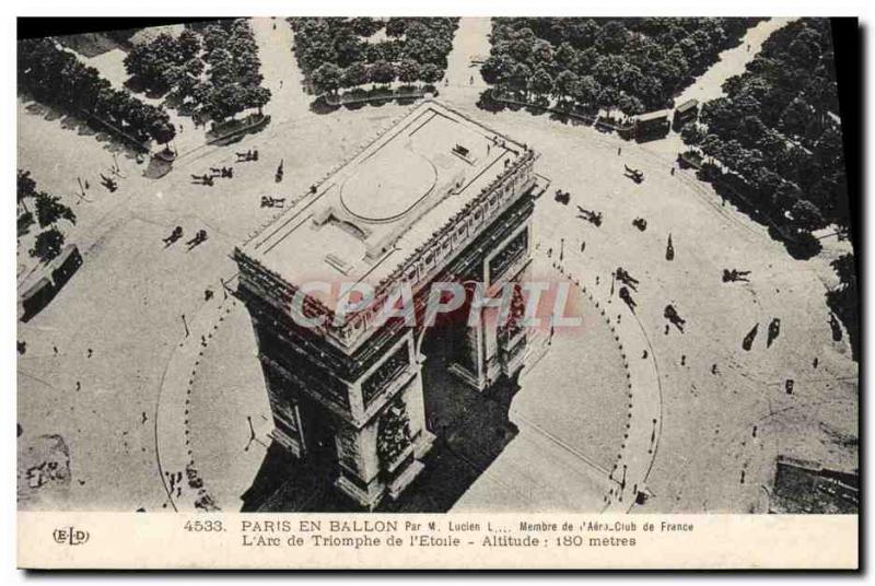 Old Postcard Aviation Zeppelin airship in Paris Arch of triumph of the ball &...