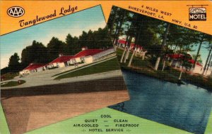 2~Postcards Shreveport LA Louisiana TANGLEWOOD LODGE Roadside Motel LINEN~CHROME