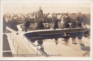 Victoria BC Parliament Buildings Harbour Olympic Range Maves RPPC Postcard H38