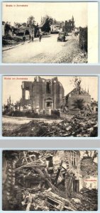 3 Postcards ZONNEBEKE, BELGIUM ~ WWI Damaged STREET SCENE, Church Building 1910s