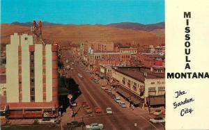 Aerial View Autos Andrews 1950s Higgins Avenue Missoula Montana postcard 5559