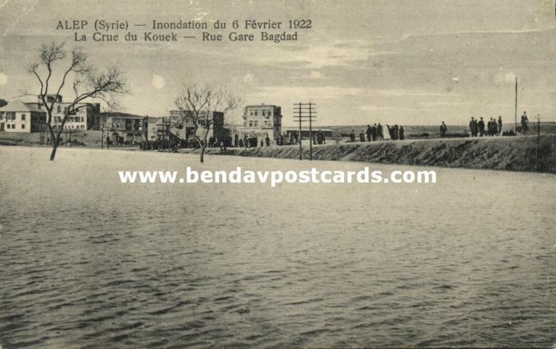 syria, ALEP ALEPPO, Floods of 1922, La Crue du Kouek. Rue Gare Bagdad (1922)