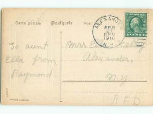 Pre-Linen easter BOY WALKING HIS PET BUNNY RABBIT ON LEASH J2263