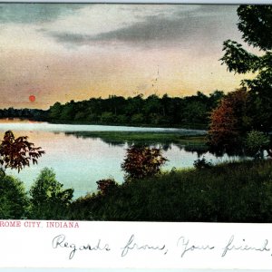 1907 Rome City, Ind. Sylvan Lake Litho Photo Postcard Beautiful Sun Set Rise A36