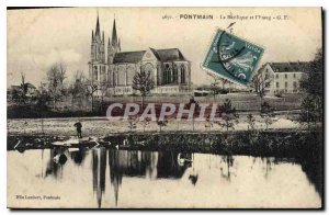 Old Postcard Pontmain Basilica and the pond