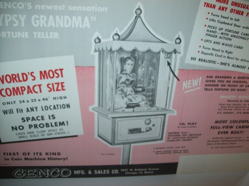 Genco Gypsy Grandma Arcade FLYER 1957 Original NOS Fortune Teller Horoscope Game