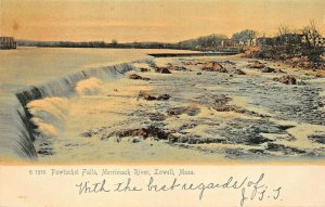 LOWELL MA~PAWTUCKET FALLS-MERRIMACK RIVER~1900s ROTOGRAPH TINTED PHOTO POSTCARD